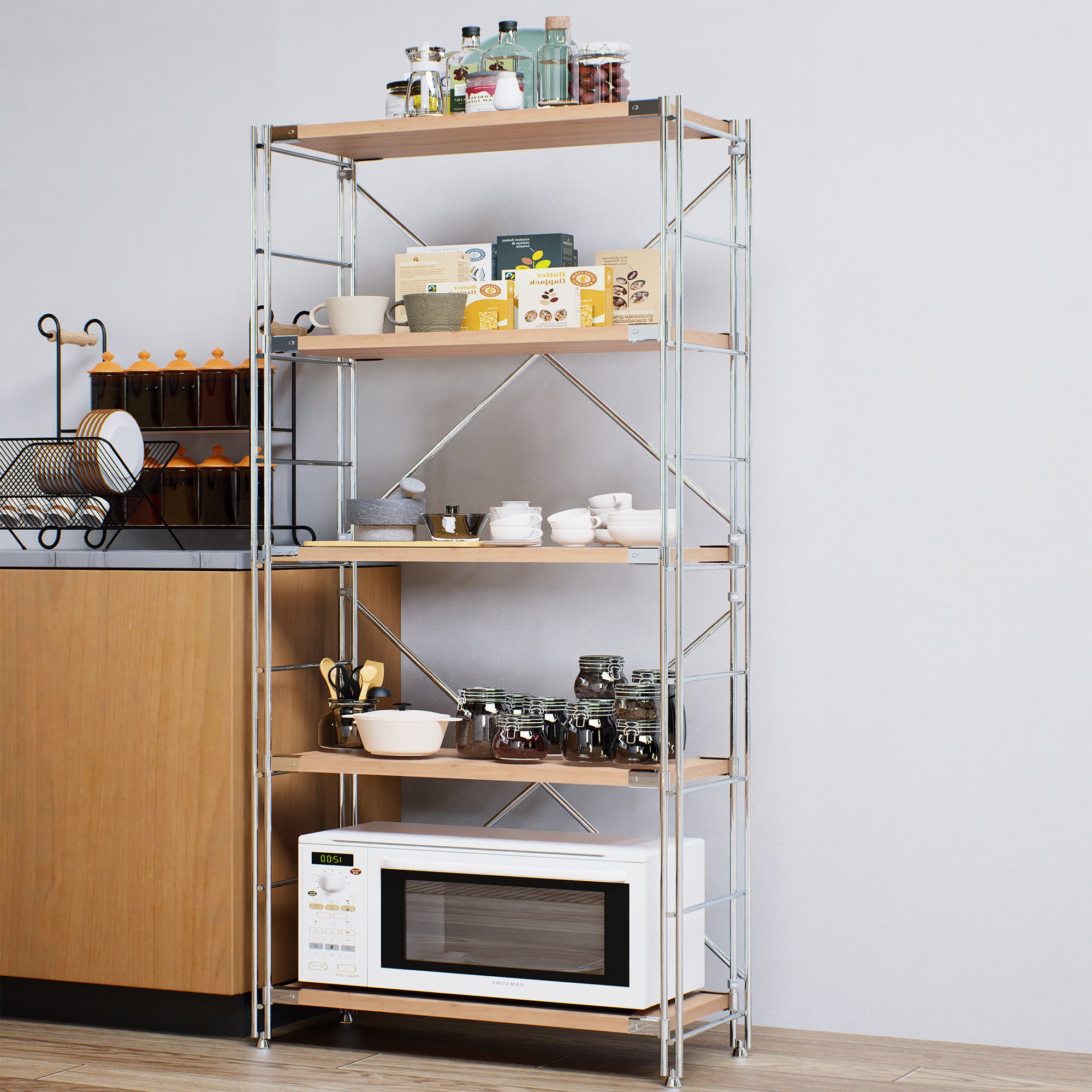 AOAORGG Free Standing 3-Layer Knock down Steel Multi-Level Clothes Rack Stacking Storage Wardrobe Shelf