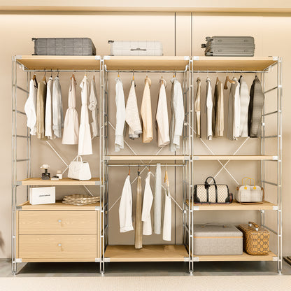 STEELFURNY Modern Portable Wooden Closet Wardrobe Furniture for Bedroom Living Room and Bathroom Display Rack Design