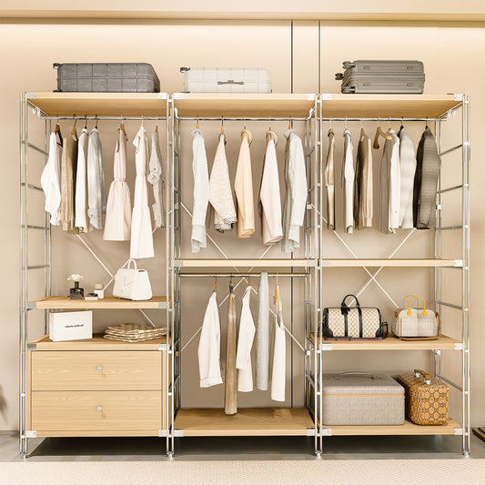 STEELFURNY Modern Portable Wooden Closet Wardrobe Furniture for Bedroom Living Room and Bathroom Display Rack Design