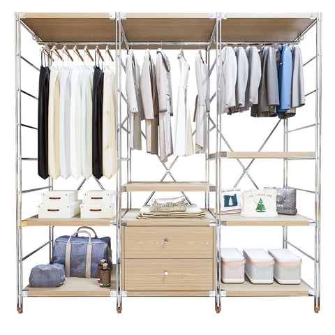 AOAORGG Free Standing 3-Layer Knock down Steel Multi-Level Clothes Rack Stacking Storage Wardrobe Shelf